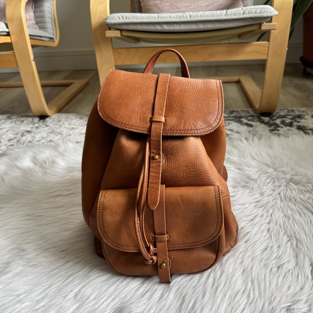 Madewell Cognac Leather Backpack with Front Pocket